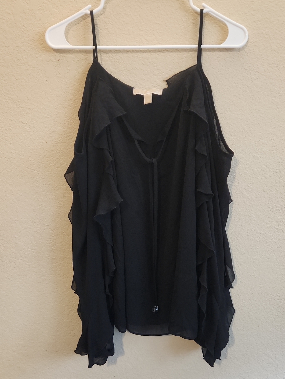Michael Kors Black Ruffle Sleeve Spaghetti-Strap Women's Top